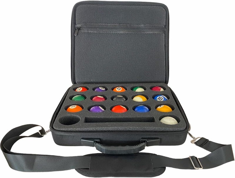 UISKOOPW Pool Ball Carrying Case,Hard Billiard Ball Case Cue Ball Holder for One Set of Billiard Balls,EVA Pool Ball Storage Bag with Handle and Adjustable Shoulder Strap for Travel - Image 1